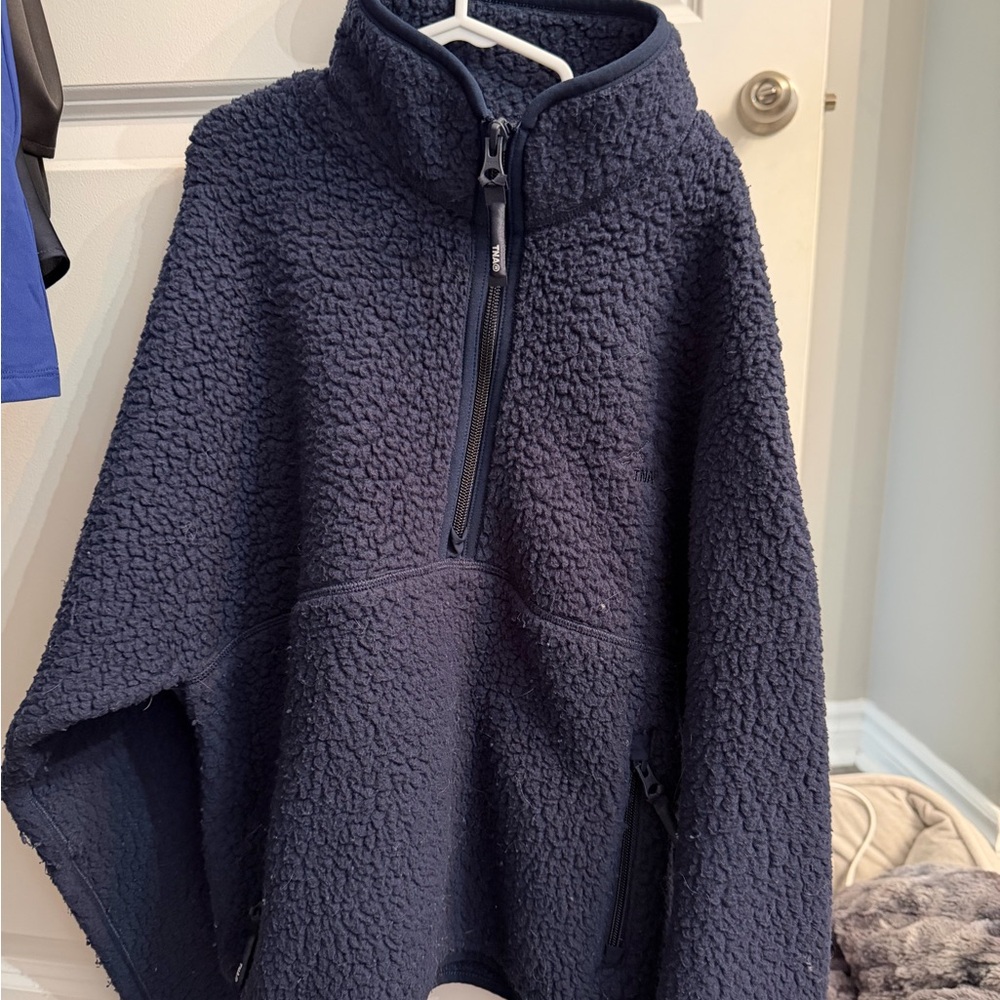 Aritzia Navy Blue Sherpa Half-Zip Pullover